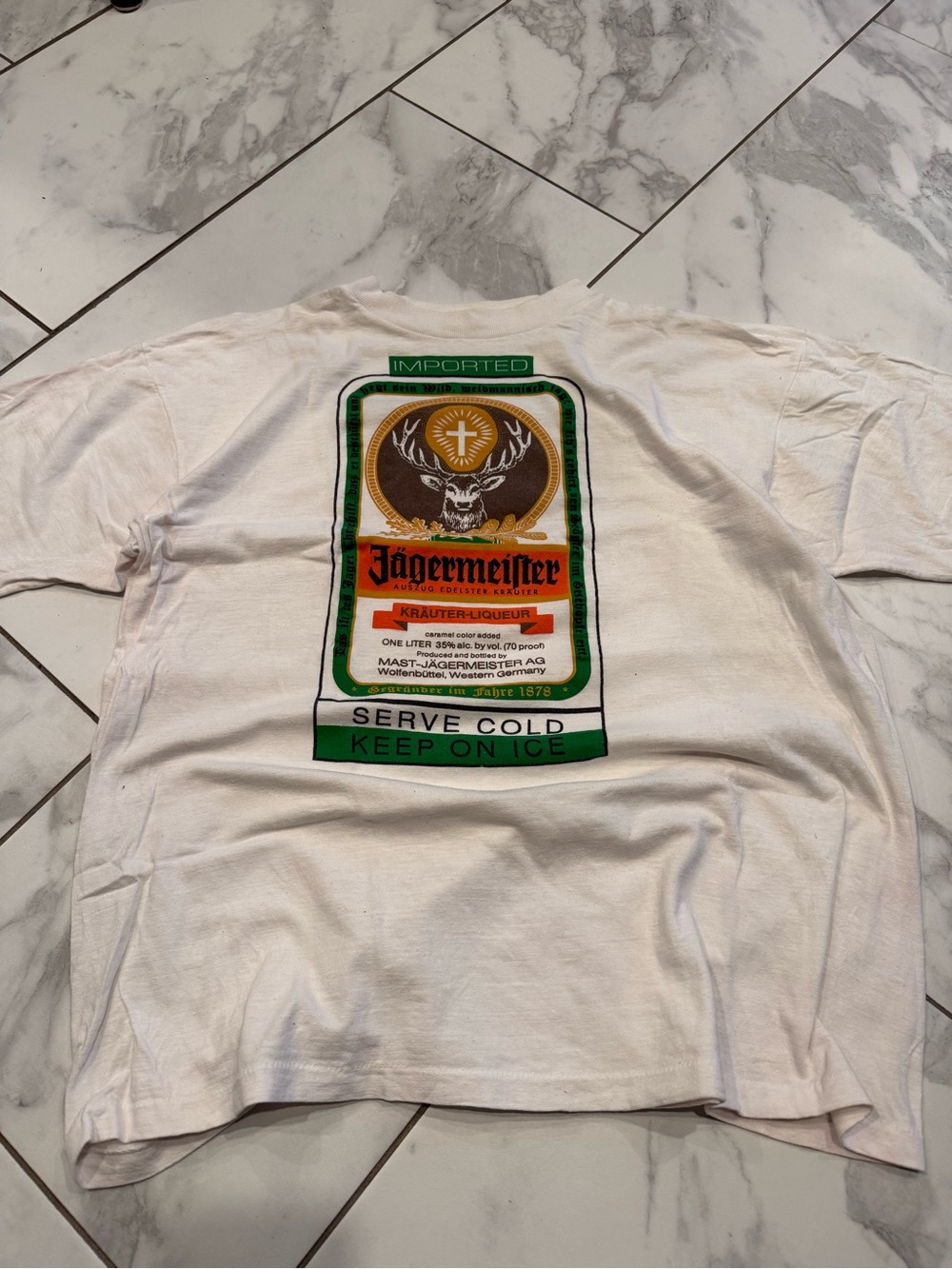 Vintage Jagermeister 90’s White Graphic Alcohol Serve Cold Original Shirt Large